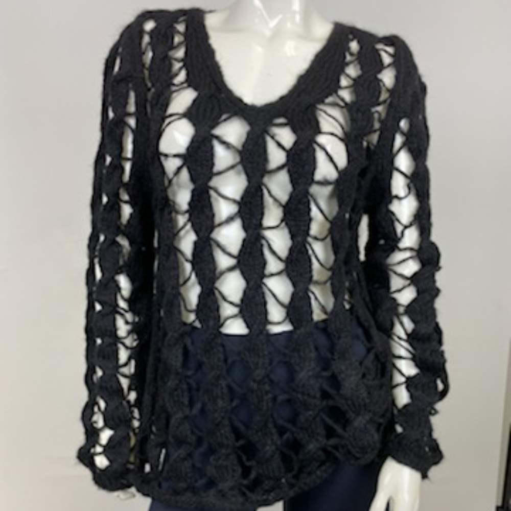 Custo Barcelona Black Open-Knit V-Neck Sweater